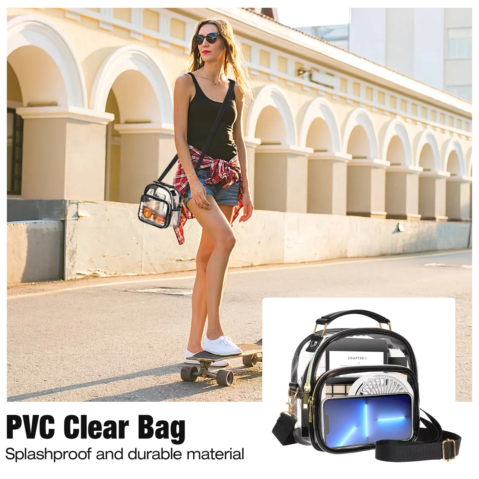 Clear Bag Stadium Approved Small Crossbody Messenger Bag for Concerts Sports Events Festivals