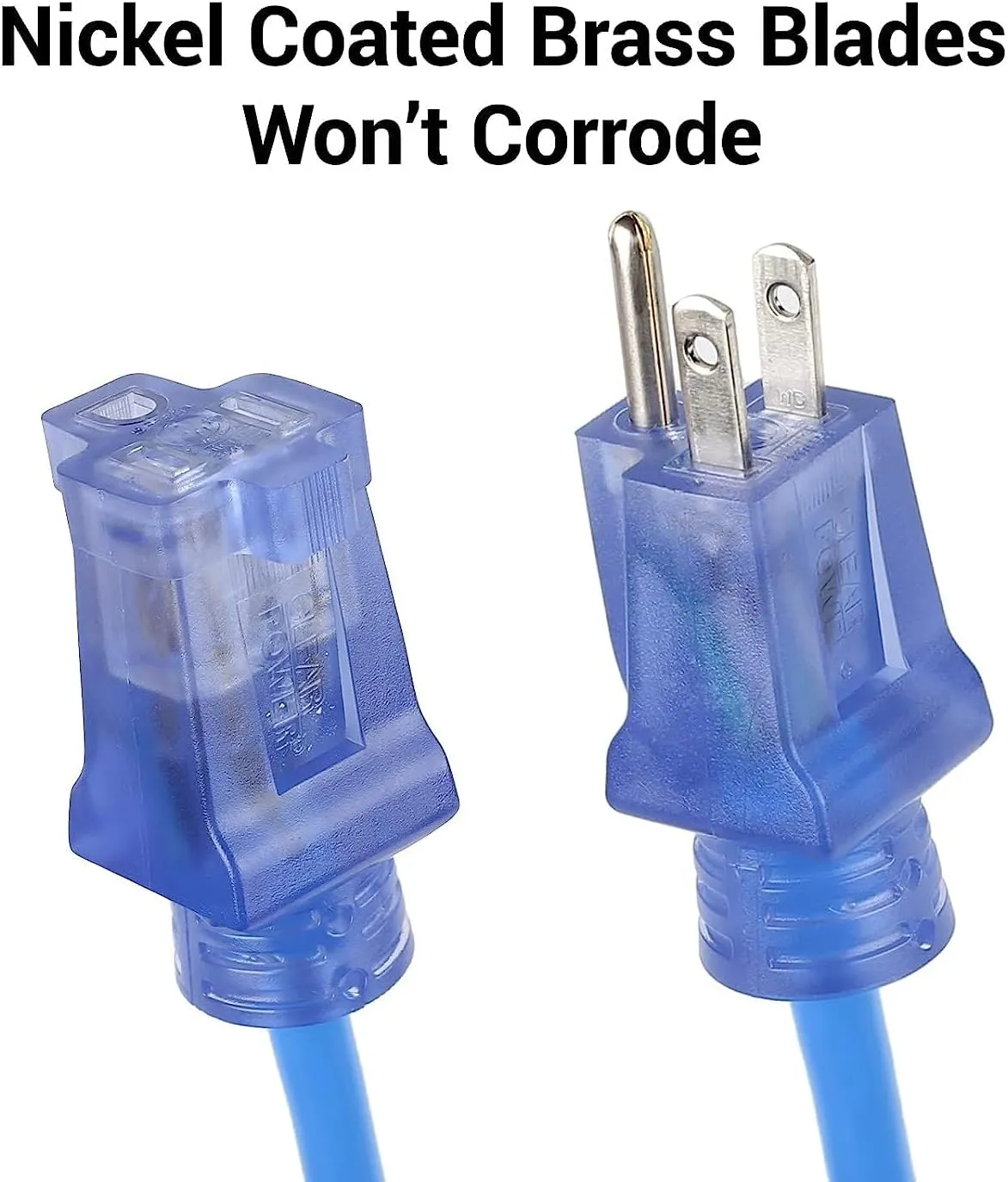 Clear Power 100 ft 14/3 SJTW -50°C Extreme Cold Weather Outdoor Indoor Extension Cord, Blue, Grounded Plug and Lighted Connector, Ideal for Snow Blowers and Power Tools, DCOC-0078-DC