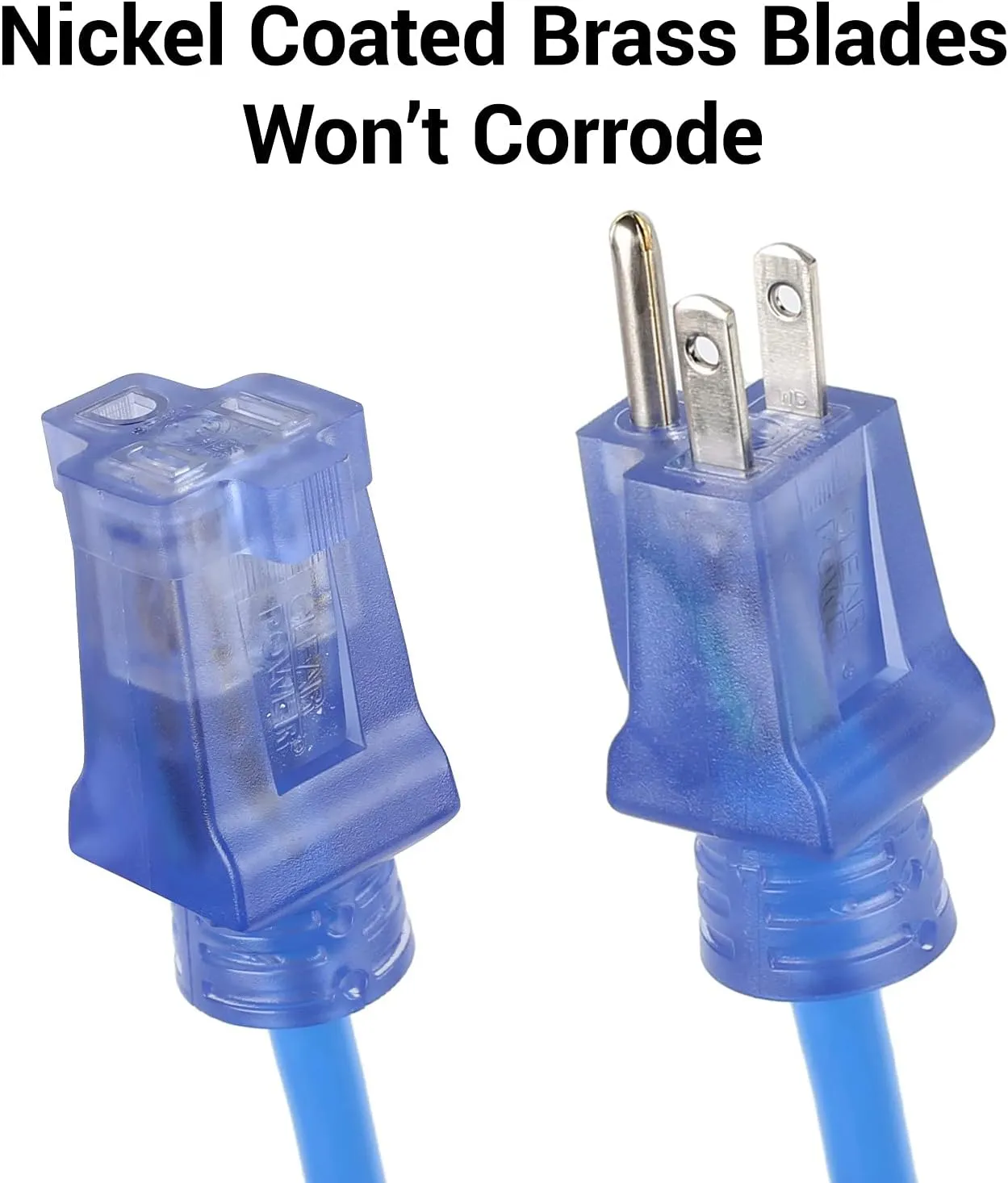 Clear Power 100 ft Extreme Cold Weather Outdoor Extension Cord, Lighted End, 16/3 SJTW, Works Down to -50°C, Power Indicator Light, 3-Prong Grounded Plug, Blue, DCOC-0075-DC
