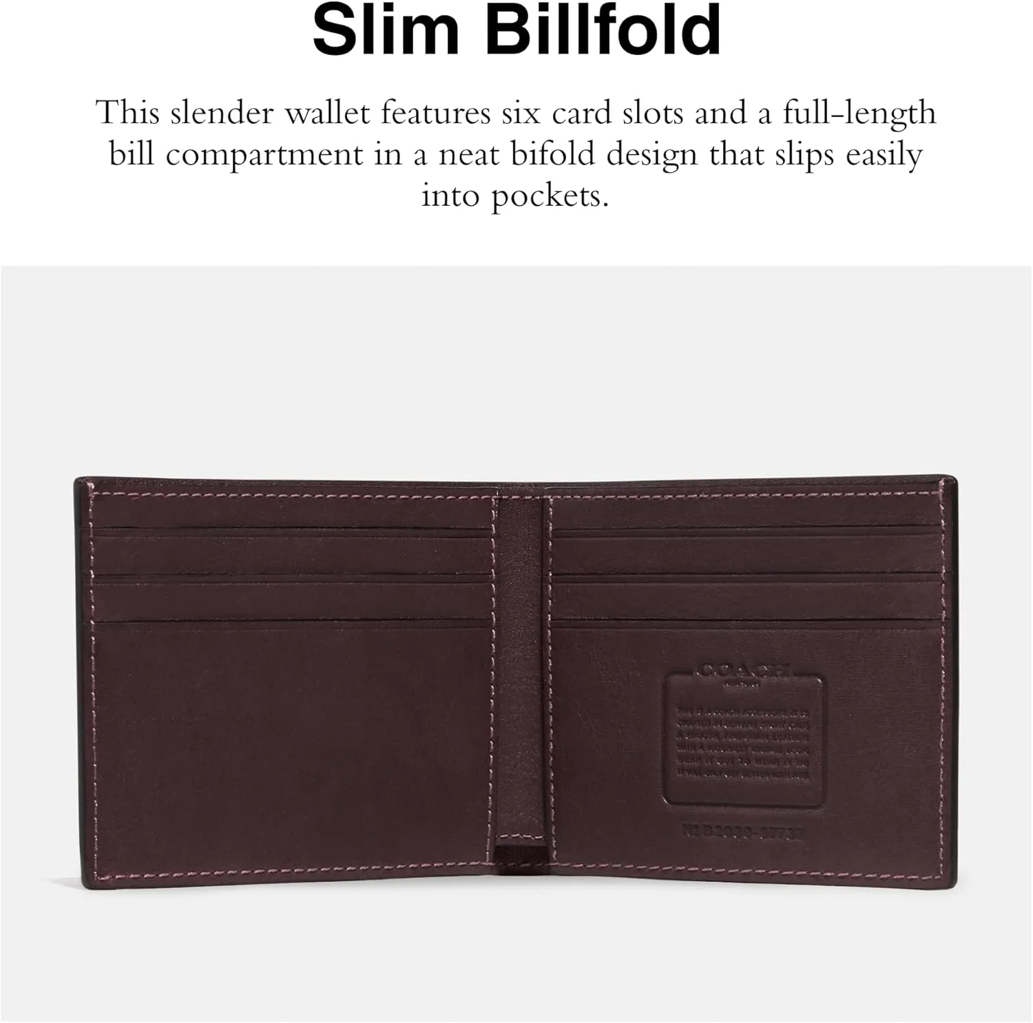 Coach Slim Billfold in Sport Calf, MAHOGANY, One Size