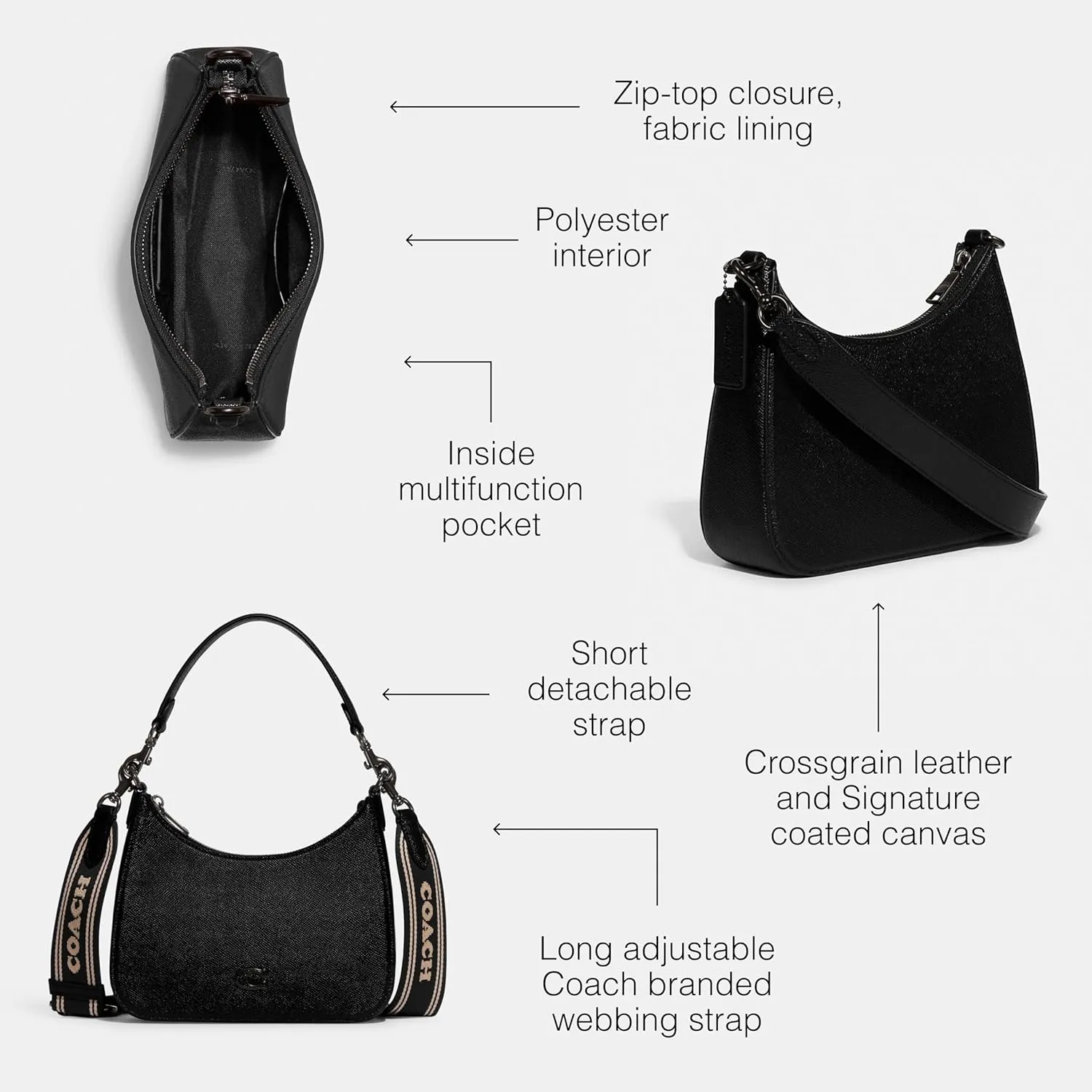Coach Unisex Hobo Crossbody Bag in Crossgrain Leather