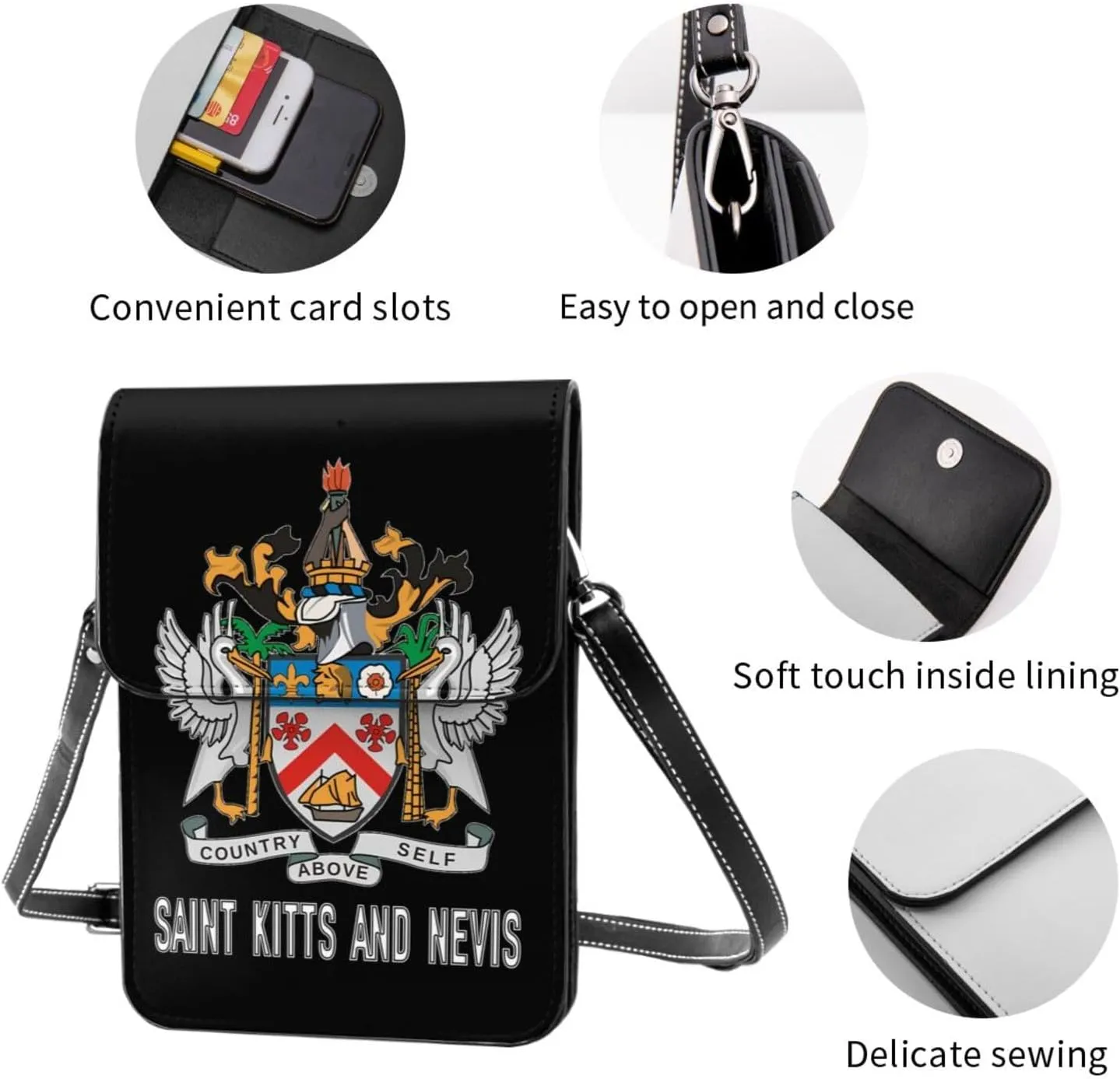 Coat of Arms of Sao Tome and Principe Emblem Small Crossbody Purse Cell Phone Bag for Women
