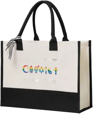 Coexist Rainbow Pride Gay Lesbian LGBT Canvas Tote Bag, Present Bag, Suitable for Wedding, Birthday, Beach, Holiday, is a Great Gift for Women, Mom, Teachers, Ladies, Friends, Bridesmaids