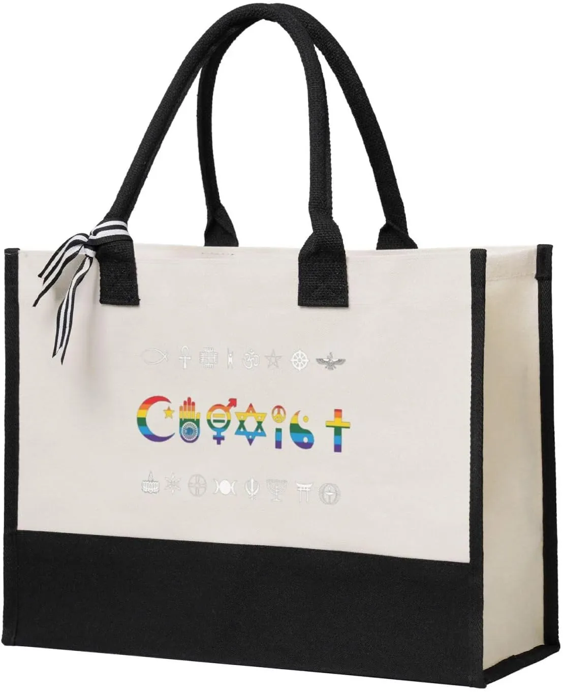 Coexist Rainbow Pride Gay Lesbian LGBT Canvas Tote Bag, Present Bag, Suitable for Wedding, Birthday, Beach, Holiday, is a Great Gift for Women, Mom, Teachers, Ladies, Friends, Bridesmaids