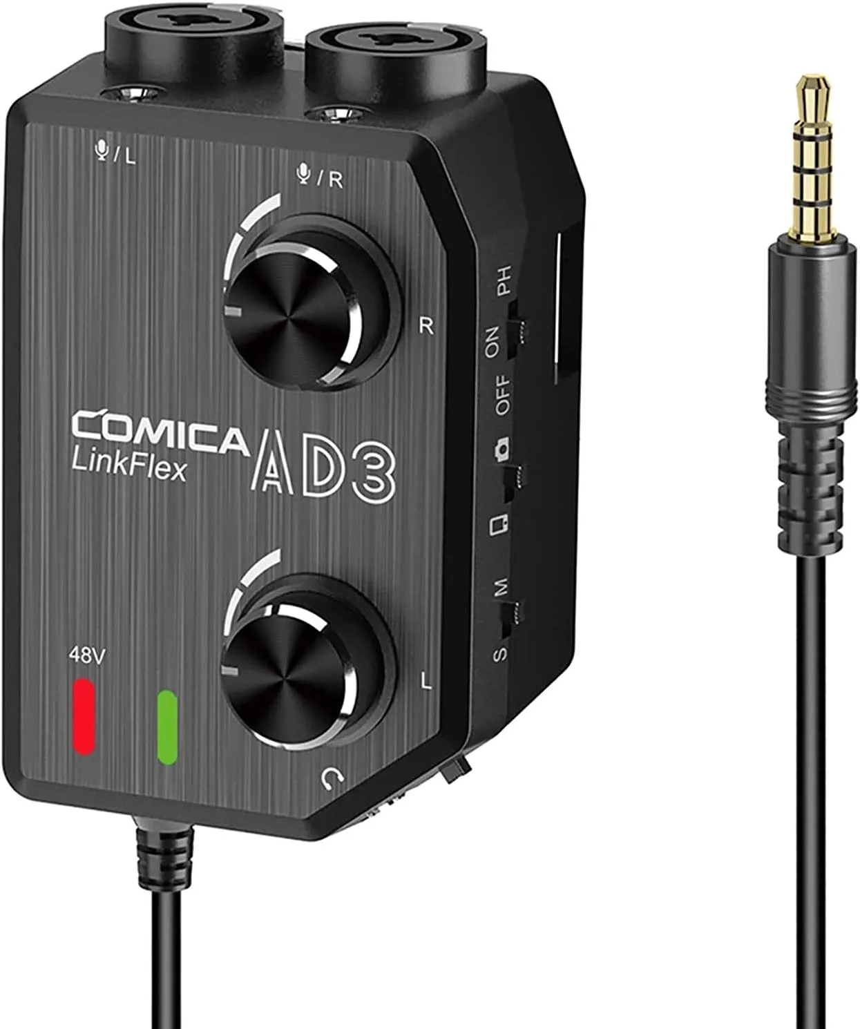Comica LINKFLEX.AD3 2-Channel XLR/3.5mm/6.35mm Microphone Audio Mixer Preamp with Phantom Power, Real-time Monitoring, Guitar Audio Interface Microphone for DSLR Cameras Camcorders Smartphones Tablets