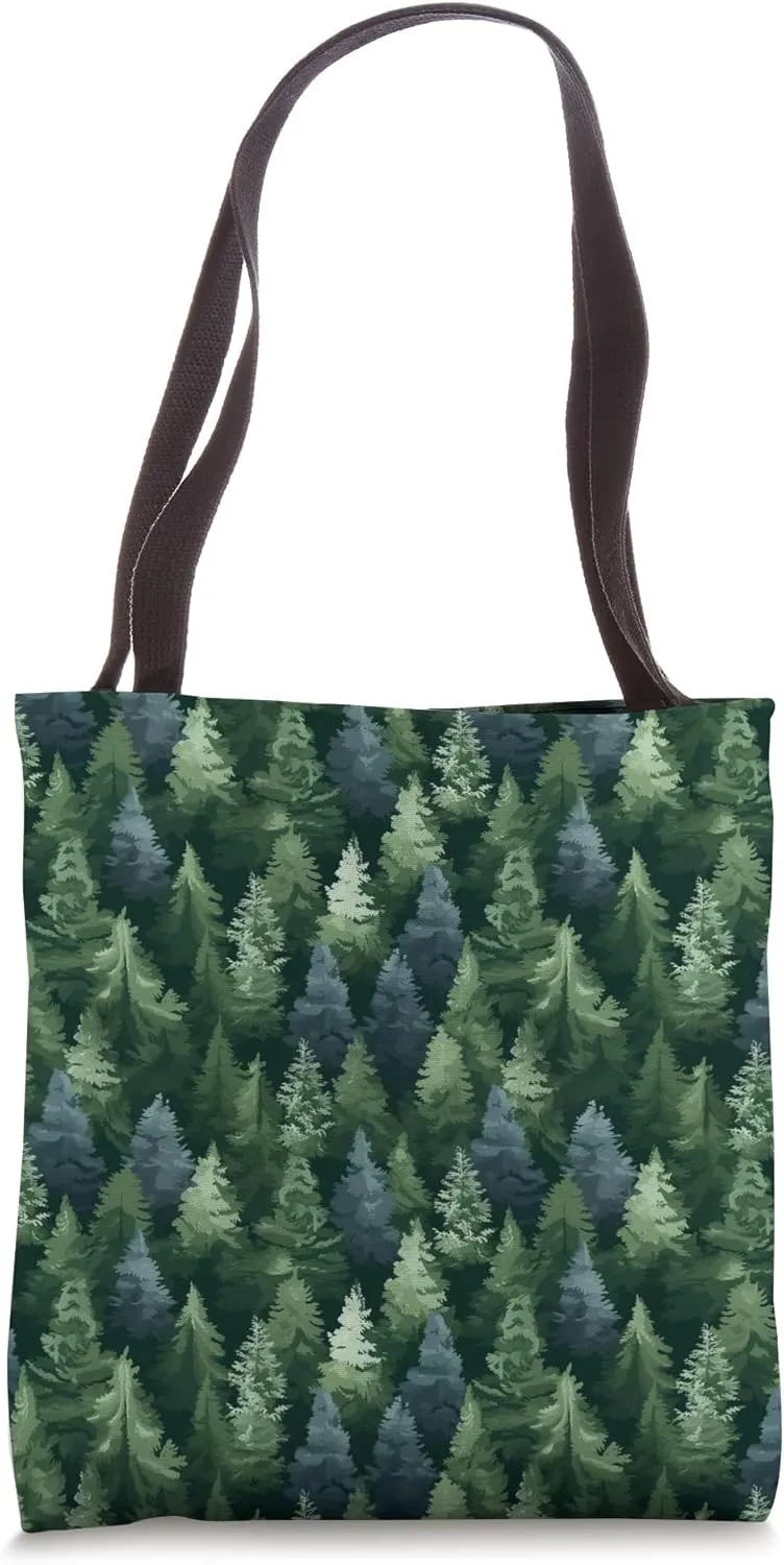 Coniferous Forest Trees Pattern, Wildlife Nature Tote Bag