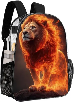 Cool Fire Flaming Lion Art Backpack Transparent Multipurpose Anti-Theft Shoulder Bag Big Capacity Gym Outdoor Hiking Backpack With Padded Straps