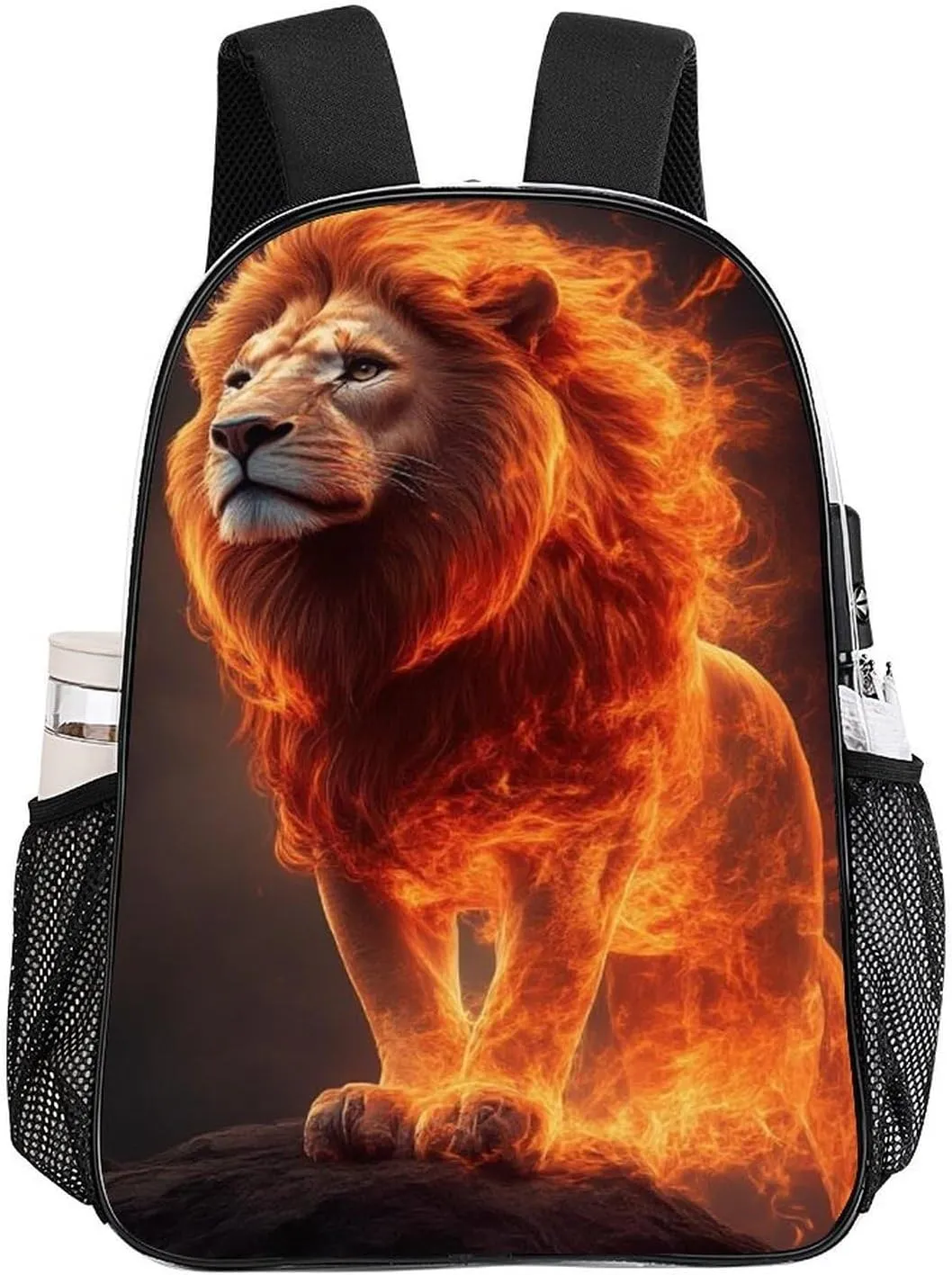 Cool Fire Flaming Lion Art Backpack Transparent Multipurpose Anti-Theft Shoulder Bag Big Capacity Gym Outdoor Hiking Backpack With Padded Straps