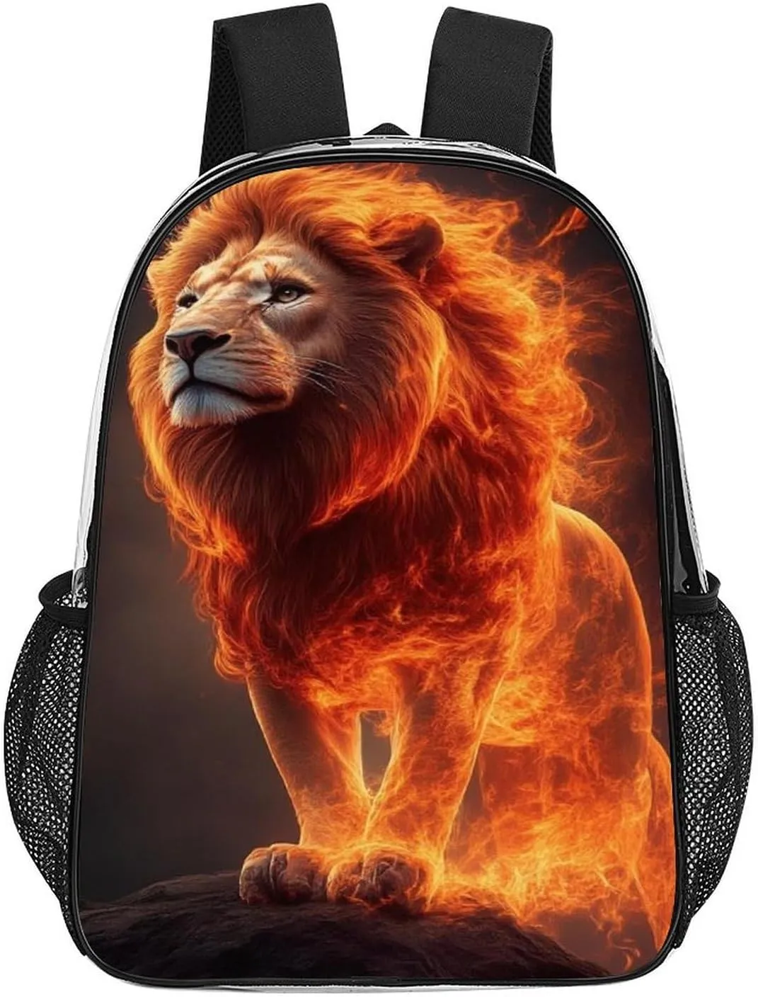 Cool Fire Flaming Lion Art Backpack Transparent Multipurpose Anti-Theft Shoulder Bag Big Capacity Gym Outdoor Hiking Backpack With Padded Straps
