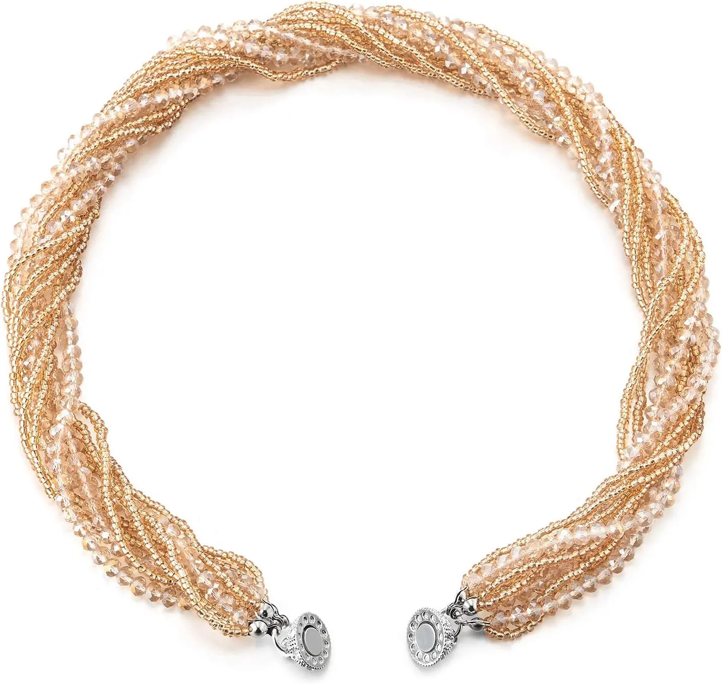 COOLSTEELANDBEYOND Multi-Layer Beads Crystal Braided Chain Choker Collar Magnetic Clasp,Statement Necklace, Bracelet