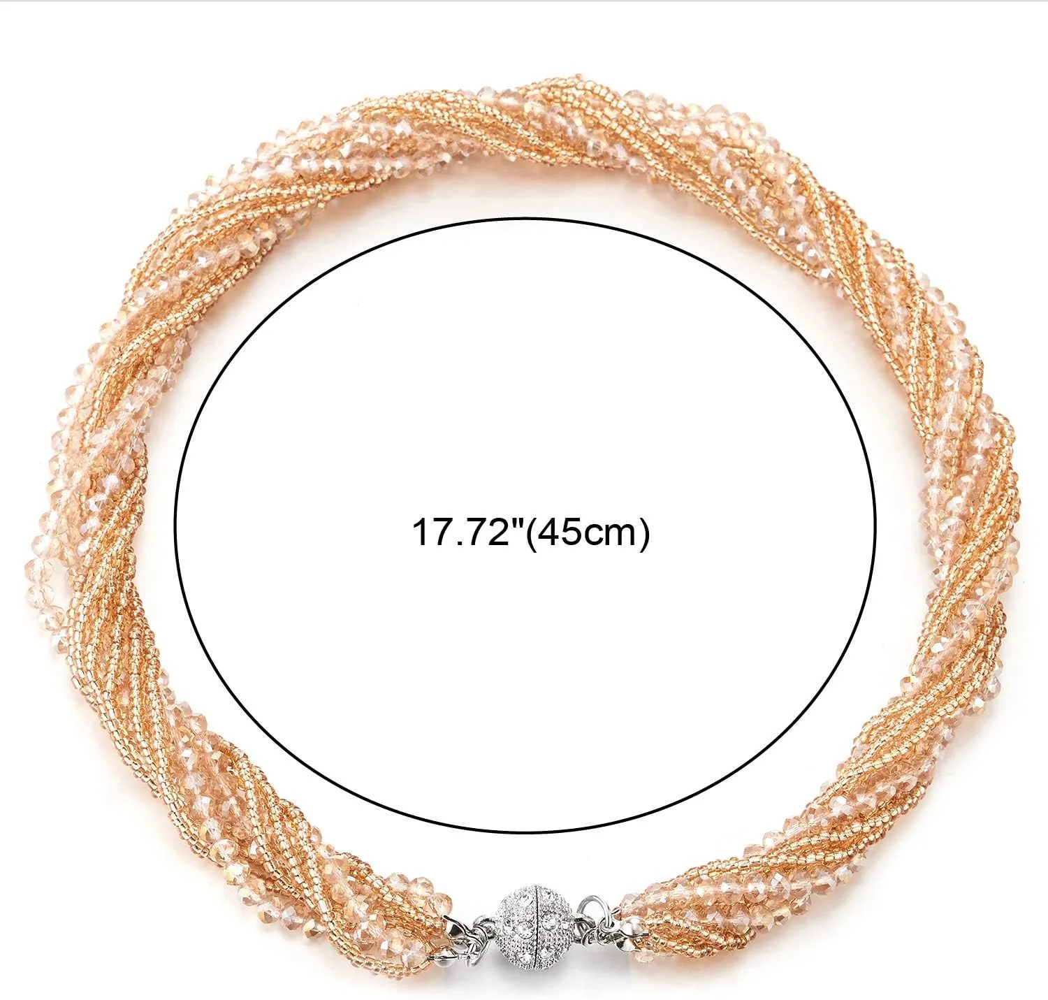 COOLSTEELANDBEYOND Multi-Layer Beads Crystal Braided Chain Choker Collar Magnetic Clasp,Statement Necklace, Bracelet