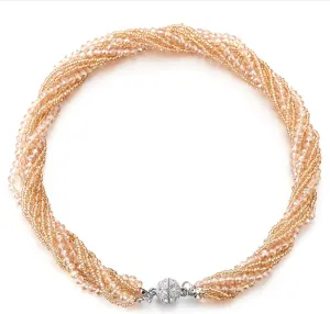 COOLSTEELANDBEYOND Multi-Layer Beads Crystal Braided Chain Choker Collar Magnetic Clasp,Statement Necklace, Bracelet
