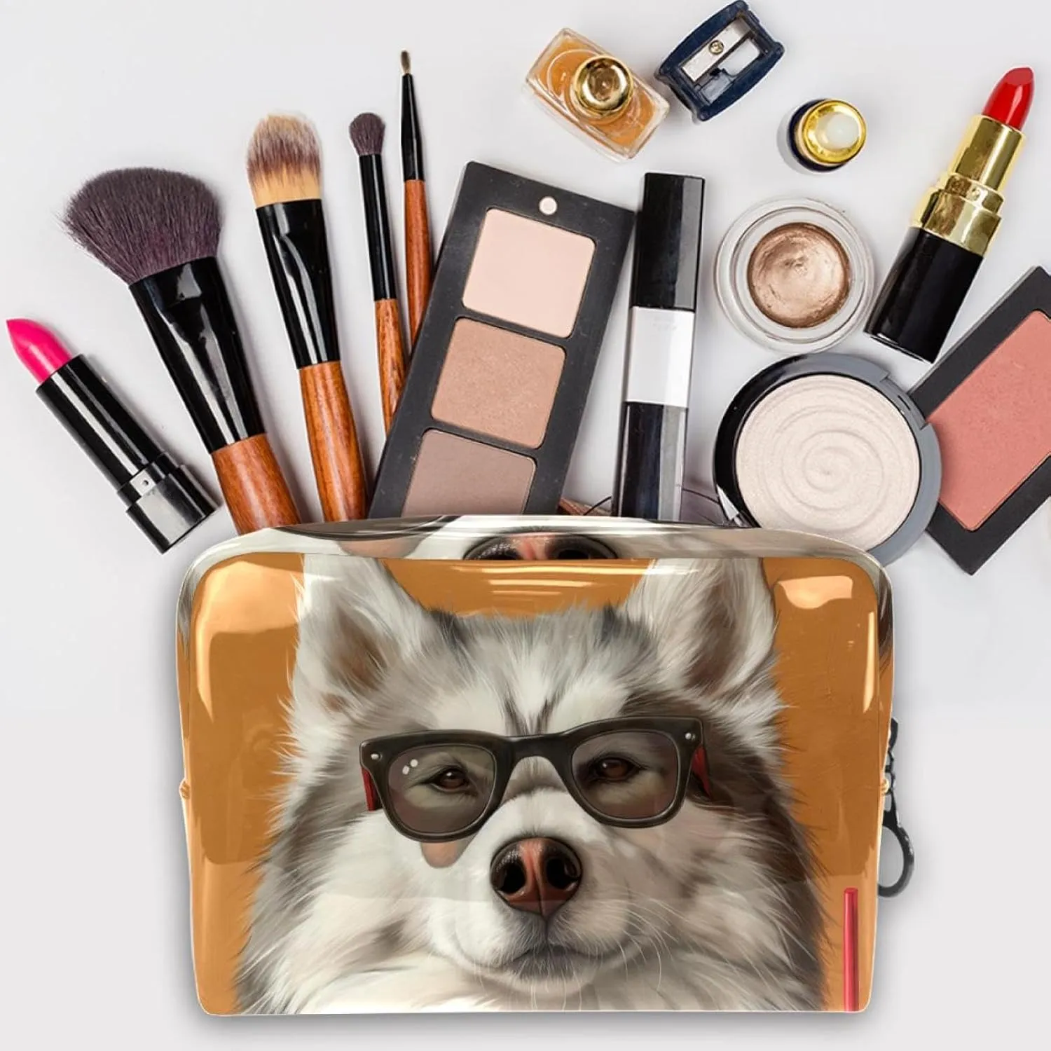 Cosmetic Bag Drinking Husky Travel Makeup Bag Portable Travel Toiletry Bag Makeup Organizer Bag 7.3x3x5.1in