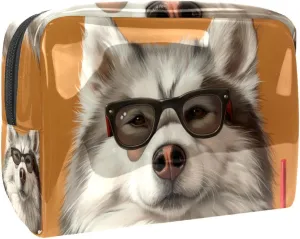 Cosmetic Bag Drinking Husky Travel Makeup Bag Portable Travel Toiletry Bag Makeup Organizer Bag 7.3x3x5.1in