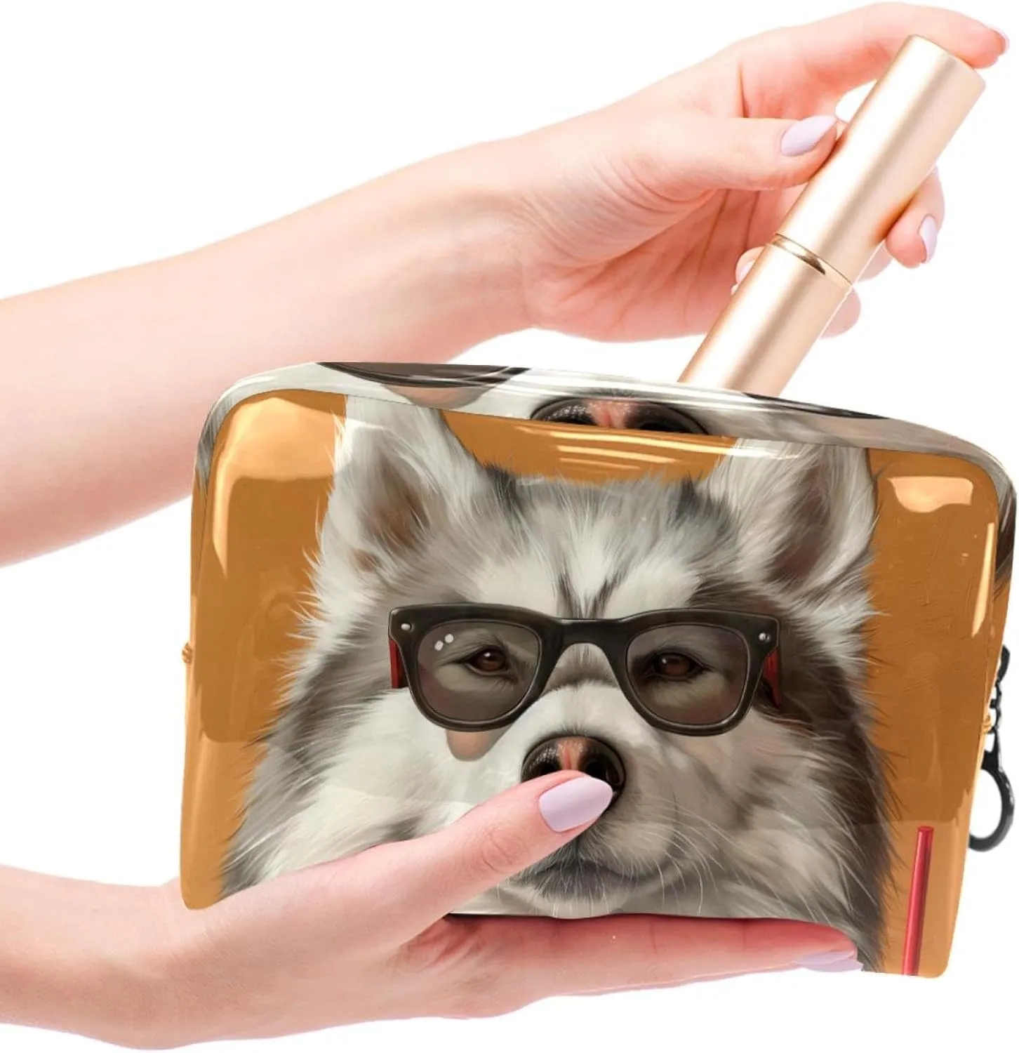 Cosmetic Bag Drinking Husky Travel Makeup Bag Portable Travel Toiletry Bag Makeup Organizer Bag 7.3x3x5.1in