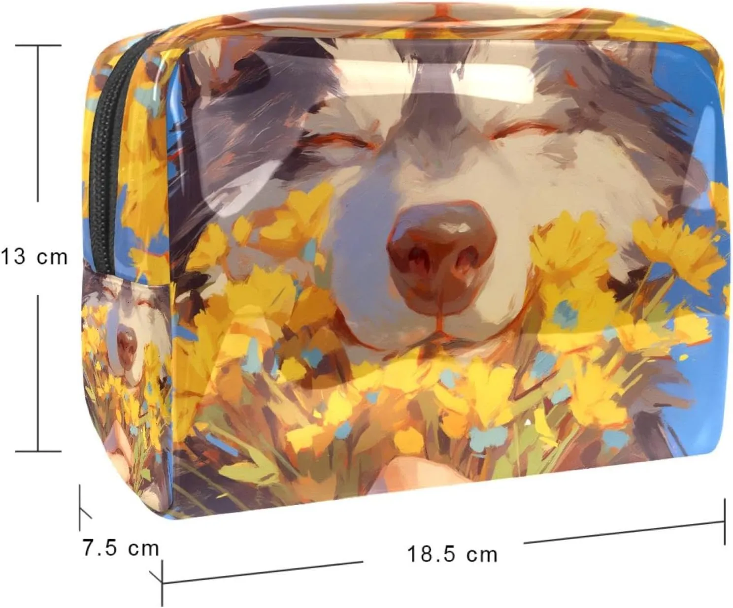 Cosmetic Bag Husky Yellow Flower Travel Makeup Bag Portable Travel Toiletry Bag Makeup Organizer Bag 7.3x3x5.1in
