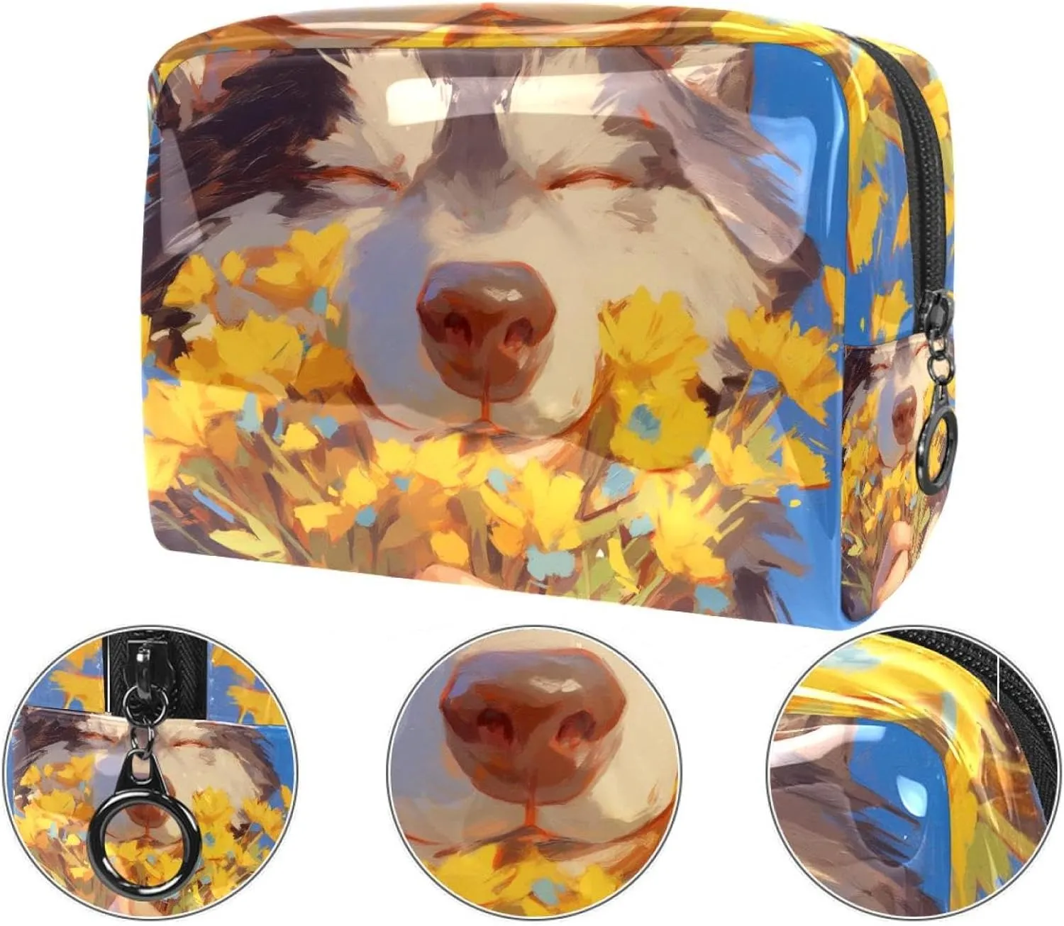 Cosmetic Bag Husky Yellow Flower Travel Makeup Bag Portable Travel Toiletry Bag Makeup Organizer Bag 7.3x3x5.1in