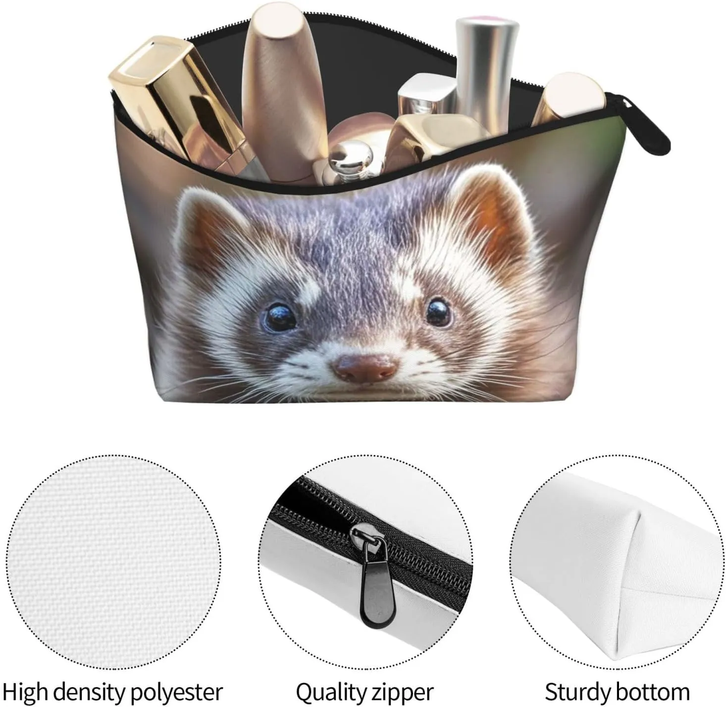 Cosmetic Bag Portable Makeup Bag Hairy Ferret Toiletry Bag Large Capacity Zipper Pouch Waterproof Toiletry Pouch Makeup Organizer Case for Women Men