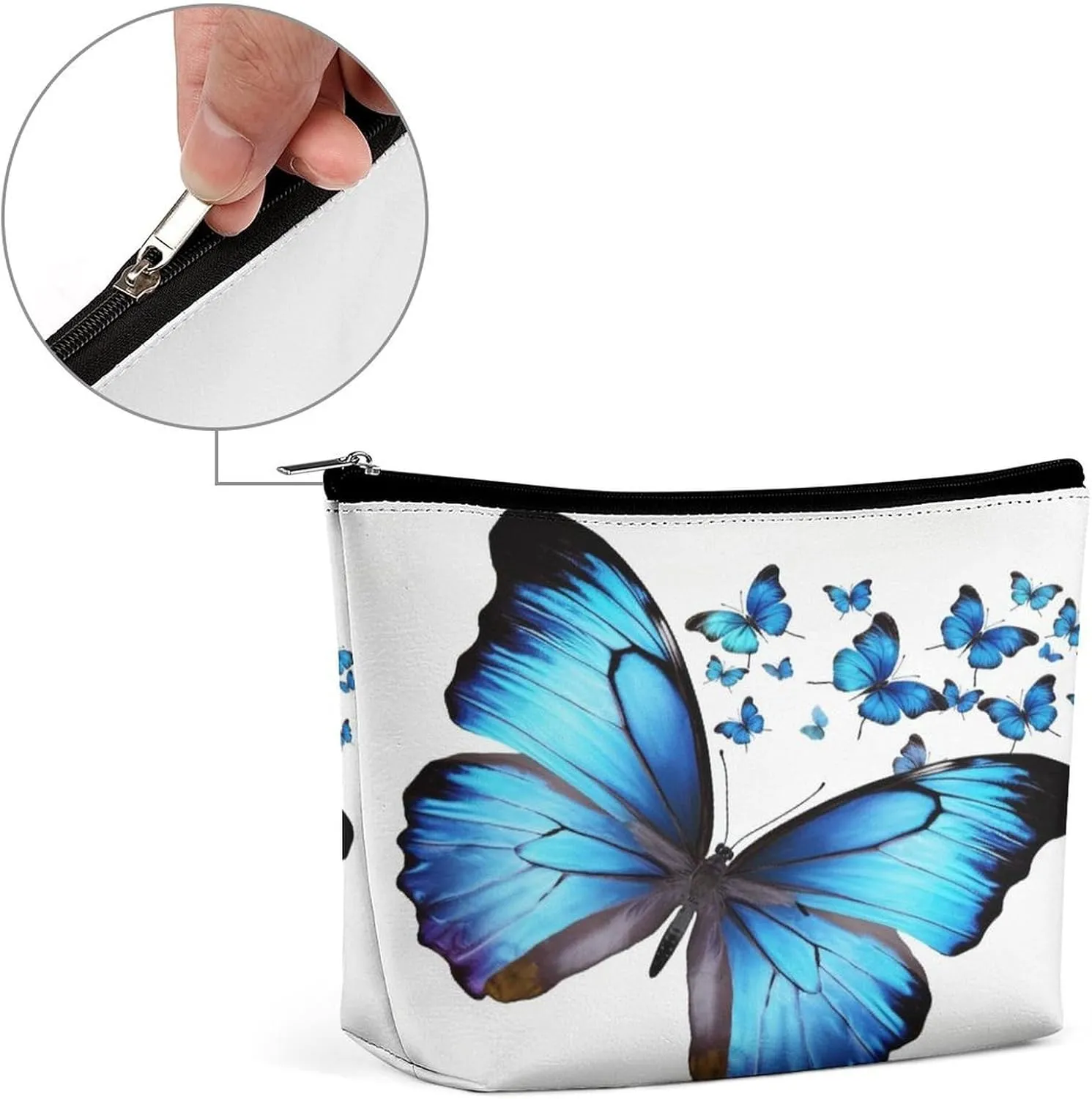 Cosmetic Bag Travel Makeup Bag Waterproof Toiletry Bag Blue Butterfly Makeup Organizer Case Portable Toiletry Pouch Large Capacity Zipper Pouch for Women Men