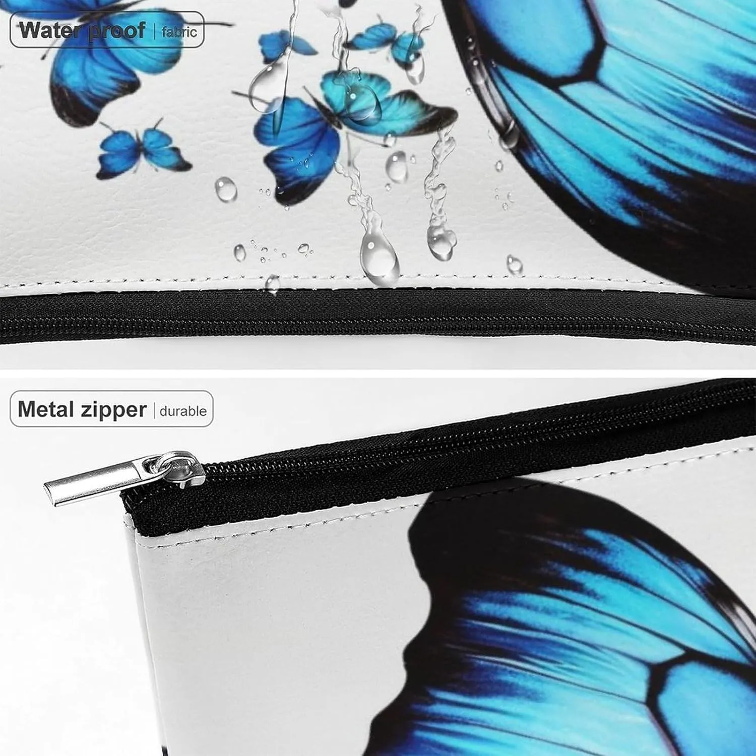 Cosmetic Bag Travel Makeup Bag Waterproof Toiletry Bag Blue Butterfly Makeup Organizer Case Portable Toiletry Pouch Large Capacity Zipper Pouch for Women Men