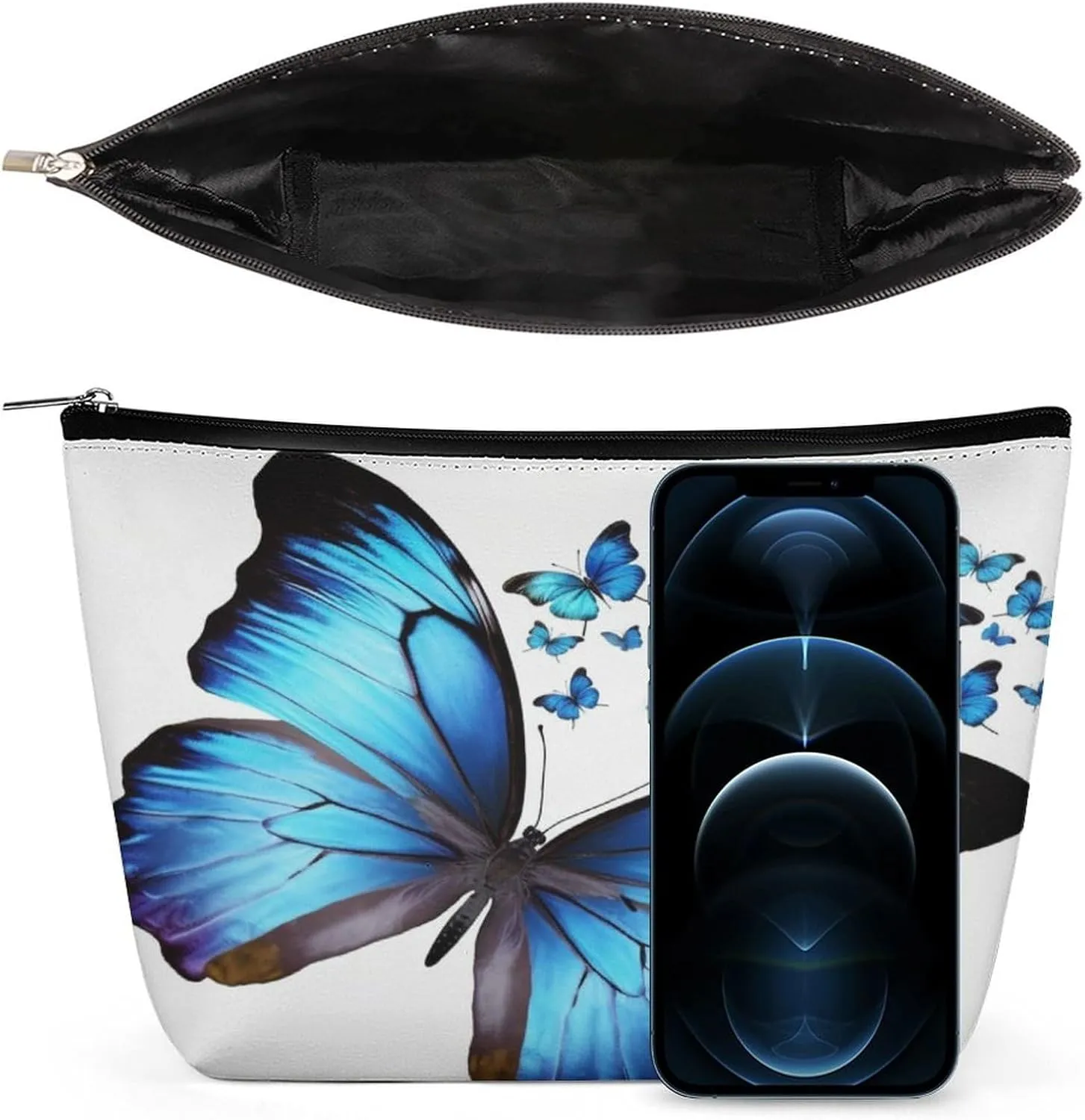 Cosmetic Bag Travel Makeup Bag Waterproof Toiletry Bag Blue Butterfly Makeup Organizer Case Portable Toiletry Pouch Large Capacity Zipper Pouch for Women Men