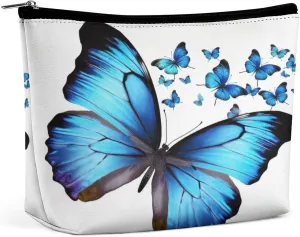 Cosmetic Bag Travel Makeup Bag Waterproof Toiletry Bag Blue Butterfly Makeup Organizer Case Portable Toiletry Pouch Large Capacity Zipper Pouch for Women Men