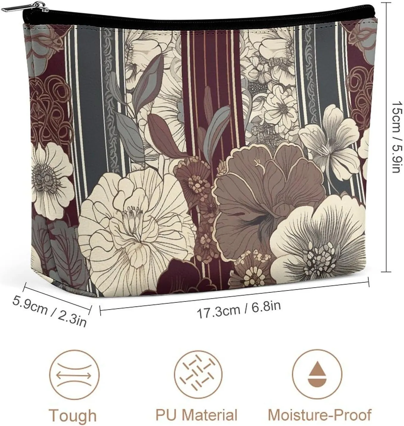 Cosmetic Bag Travel Makeup Bag Waterproof Toiletry Bag Gray And Maroon Makeup Organizer Case Portable Toiletry Pouch Large Capacity Zipper Pouch for Women Men