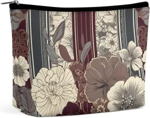 Cosmetic Bag Travel Makeup Bag Waterproof Toiletry Bag Gray And Maroon Makeup Organizer Case Portable Toiletry Pouch Large Capacity Zipper Pouch for Women Men