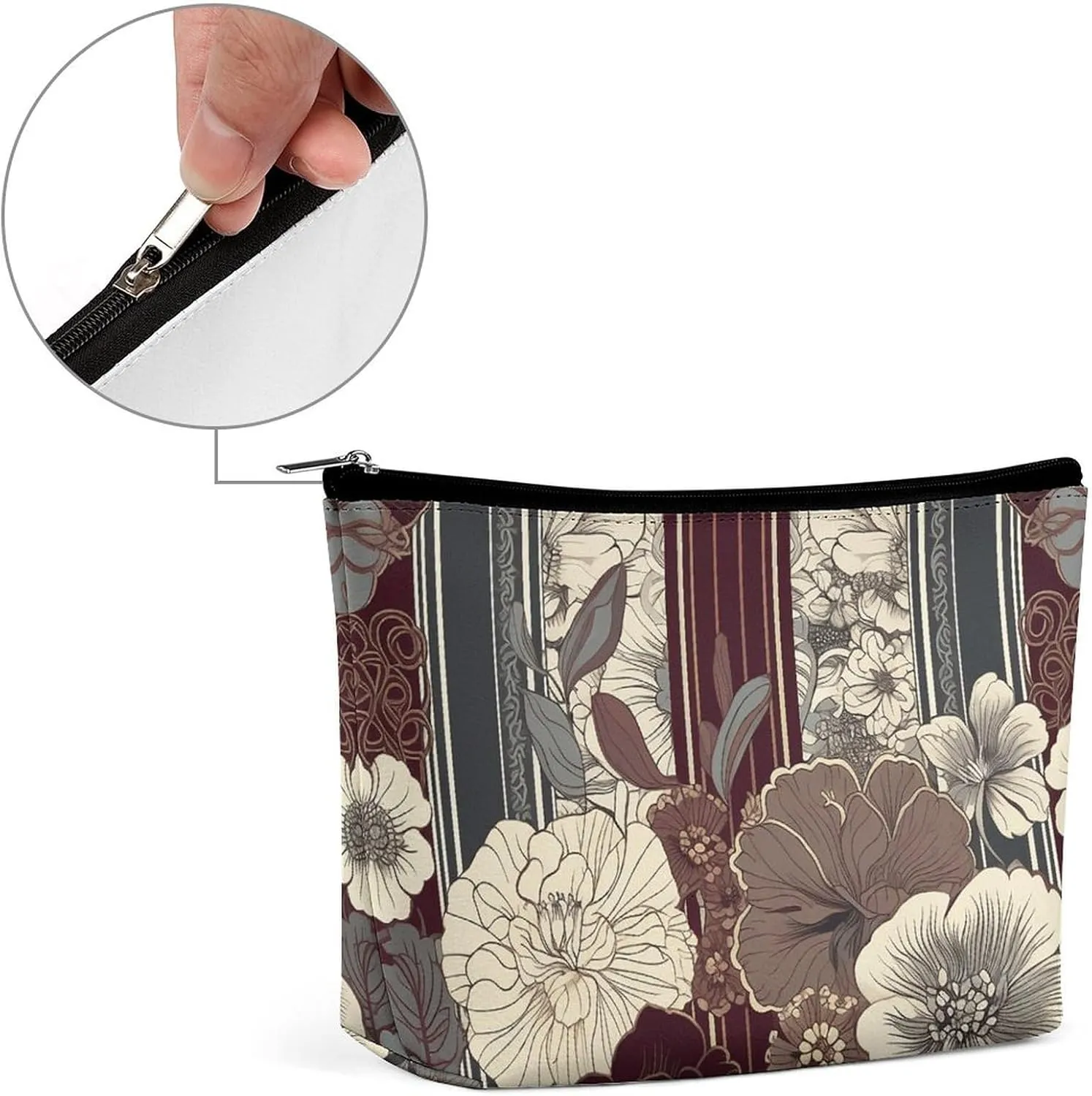 Cosmetic Bag Travel Makeup Bag Waterproof Toiletry Bag Gray And Maroon Makeup Organizer Case Portable Toiletry Pouch Large Capacity Zipper Pouch for Women Men