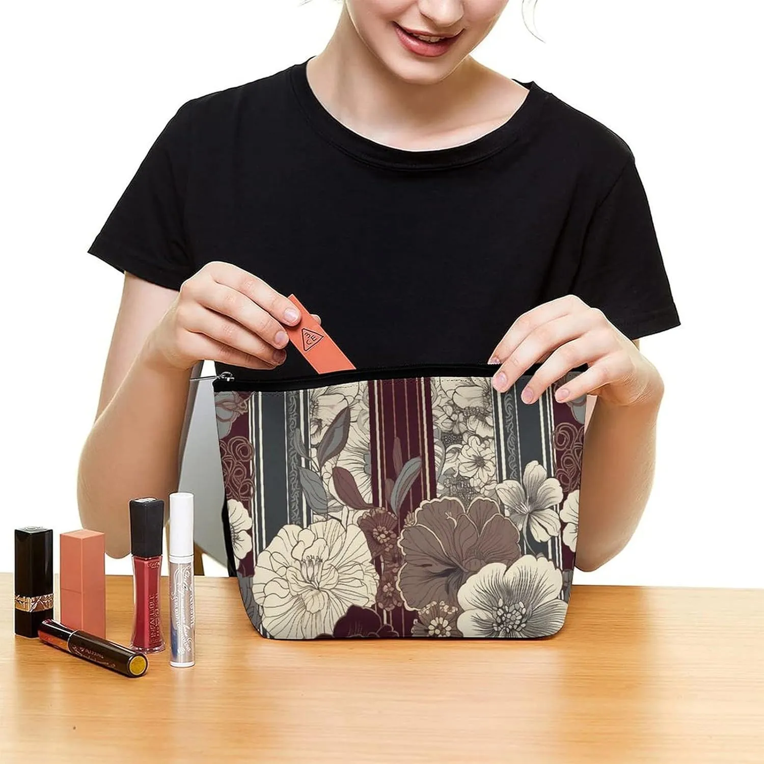 Cosmetic Bag Travel Makeup Bag Waterproof Toiletry Bag Gray And Maroon Makeup Organizer Case Portable Toiletry Pouch Large Capacity Zipper Pouch for Women Men