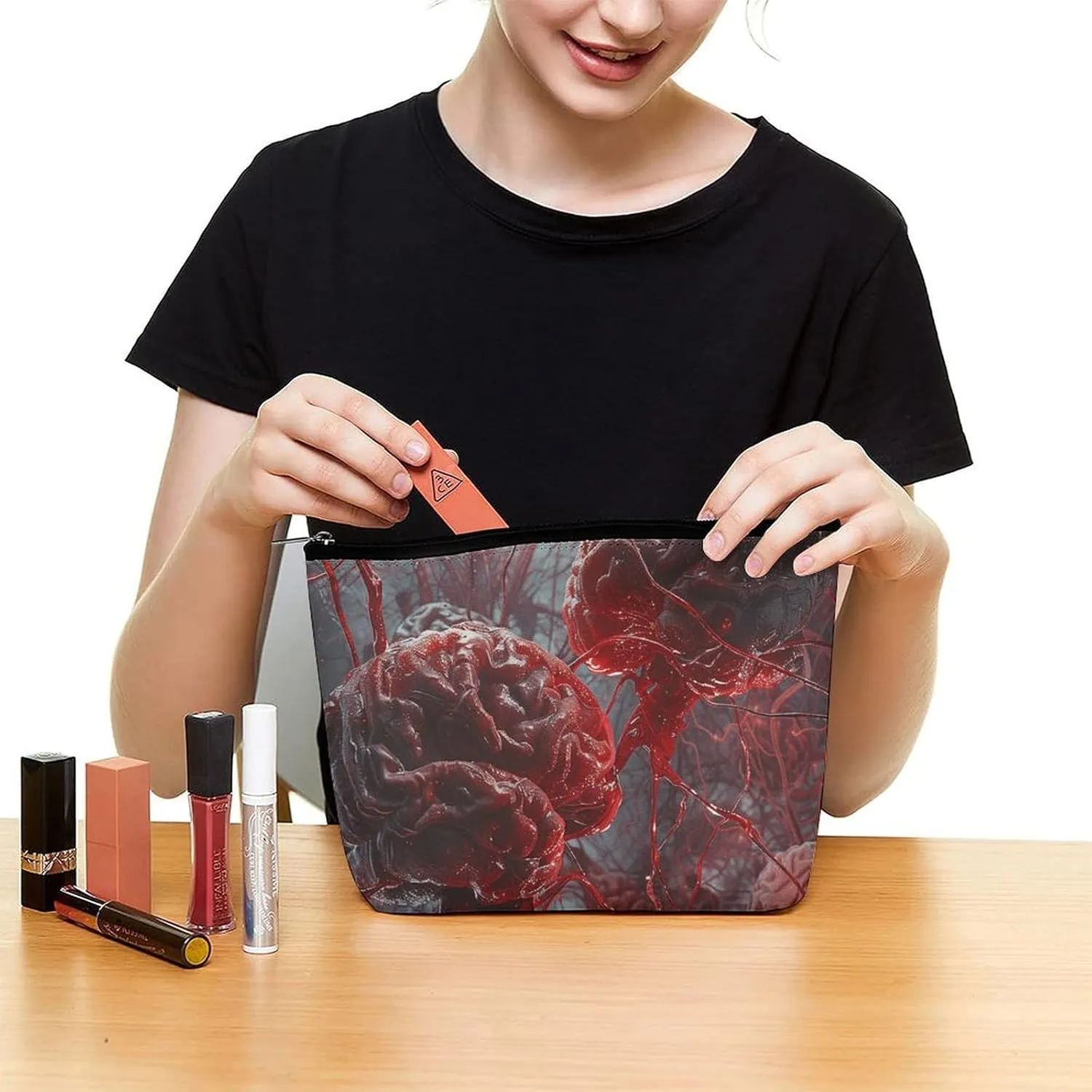 Cosmetic Bag Travel Makeup Bag Waterproof Toiletry Bag Red Brain Nerve Makeup Organizer Case Portable Toiletry Pouch Large Capacity Zipper Pouch for Women Men