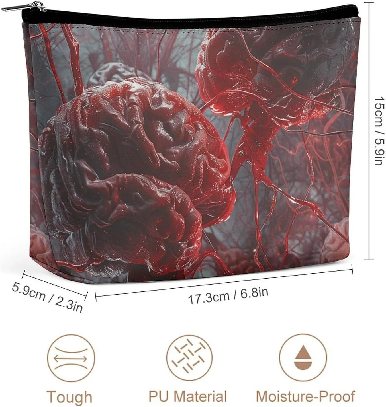 Cosmetic Bag Travel Makeup Bag Waterproof Toiletry Bag Red Brain Nerve Makeup Organizer Case Portable Toiletry Pouch Large Capacity Zipper Pouch for Women Men