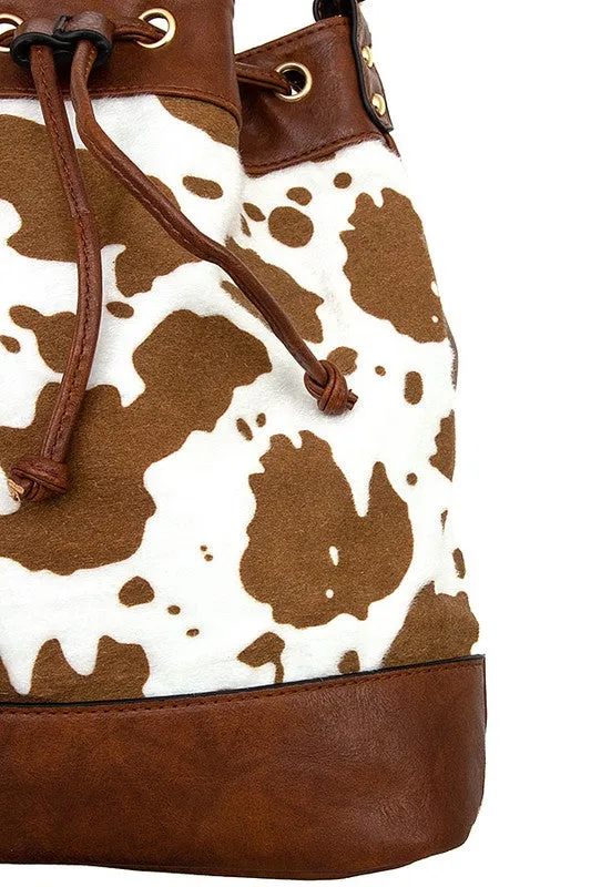 COW PRINT DRAWSTRING SHOULDER BAG