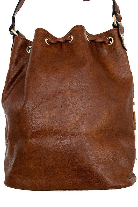 COW PRINT DRAWSTRING SHOULDER BAG