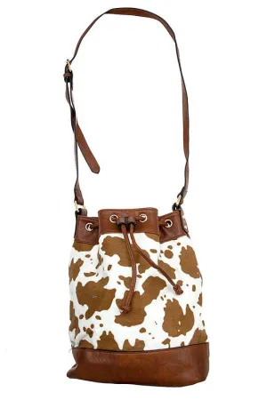 COW PRINT DRAWSTRING SHOULDER BAG