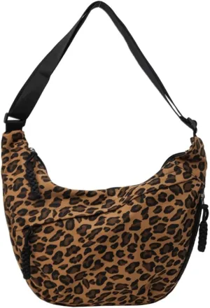 Crescent Crossbody for Women, Fashion Leopard Shoulder Nylon Luna Dumpling Moon Hobo Bag