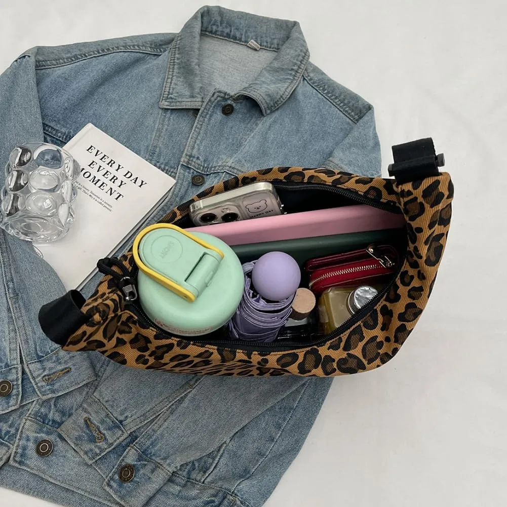 Crescent Crossbody for Women, Fashion Leopard Shoulder Nylon Luna Dumpling Moon Hobo Bag