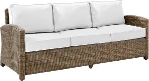 Crosley Furniture Bradenton Wicker Outdoor Sofa, 3-Person Patio Couch with Sunbrella Cushions, Brown with Sunbrella Cushions