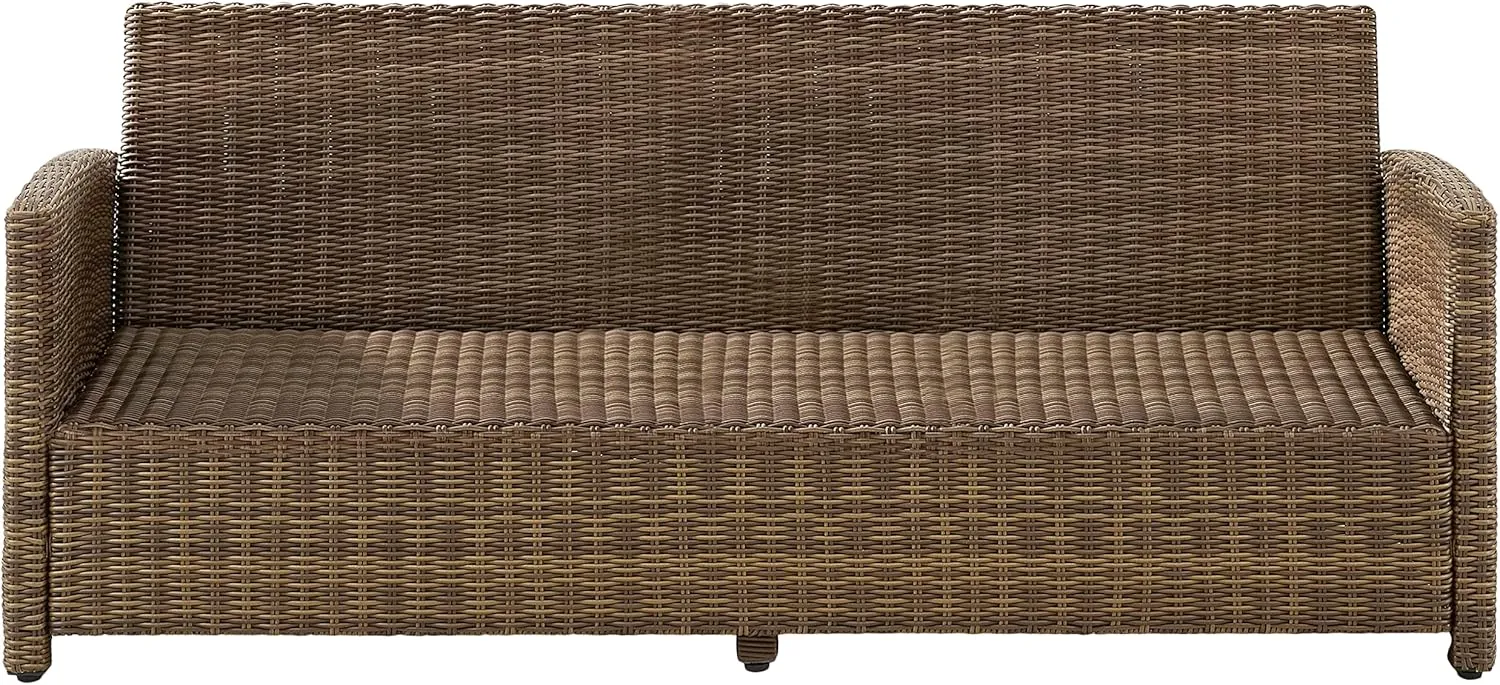 Crosley Furniture Bradenton Wicker Outdoor Sofa, 3-Person Patio Couch with Sunbrella Cushions, Brown with Sunbrella Cushions