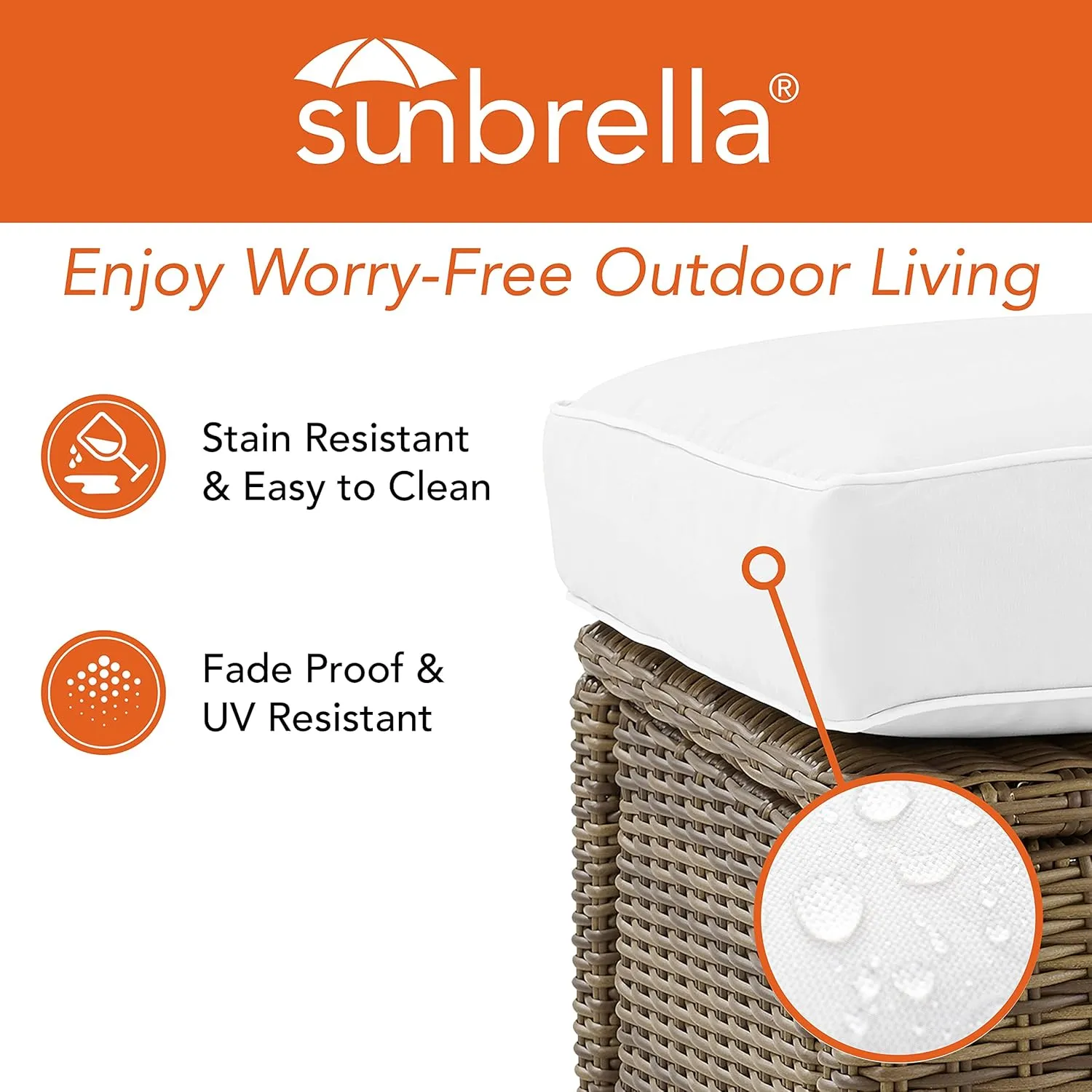 Crosley Furniture Bradenton Wicker Outdoor Sofa, 3-Person Patio Couch with Sunbrella Cushions, Brown with Sunbrella Cushions