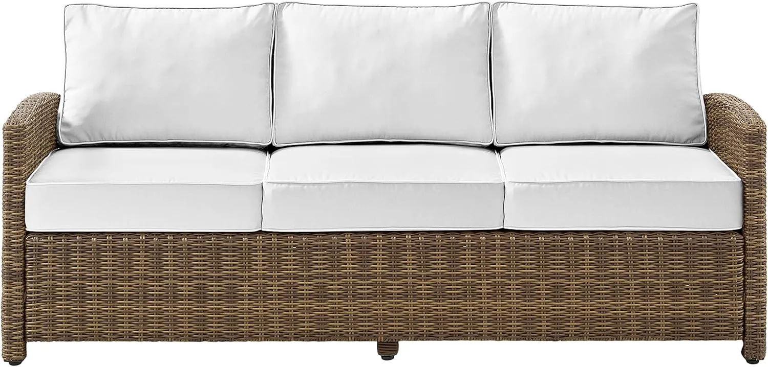 Crosley Furniture Bradenton Wicker Outdoor Sofa, 3-Person Patio Couch with Sunbrella Cushions, Brown with Sunbrella Cushions