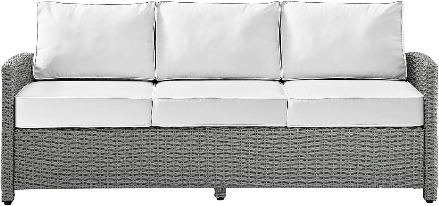 Crosley Furniture Bradenton Wicker Outdoor Sofa, 3-Person Patio Couch with Sunbrella Cushions, Gray with Sunbrella Cushions