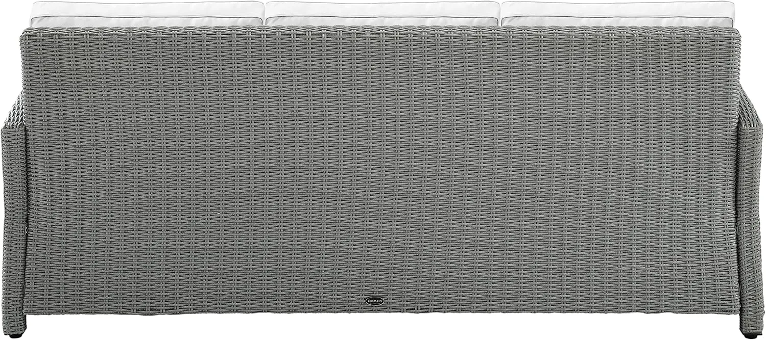 Crosley Furniture Bradenton Wicker Outdoor Sofa, 3-Person Patio Couch with Sunbrella Cushions, Gray with Sunbrella Cushions