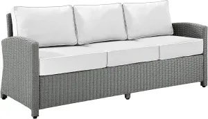 Crosley Furniture Bradenton Wicker Outdoor Sofa, 3-Person Patio Couch with Sunbrella Cushions, Gray with Sunbrella Cushions