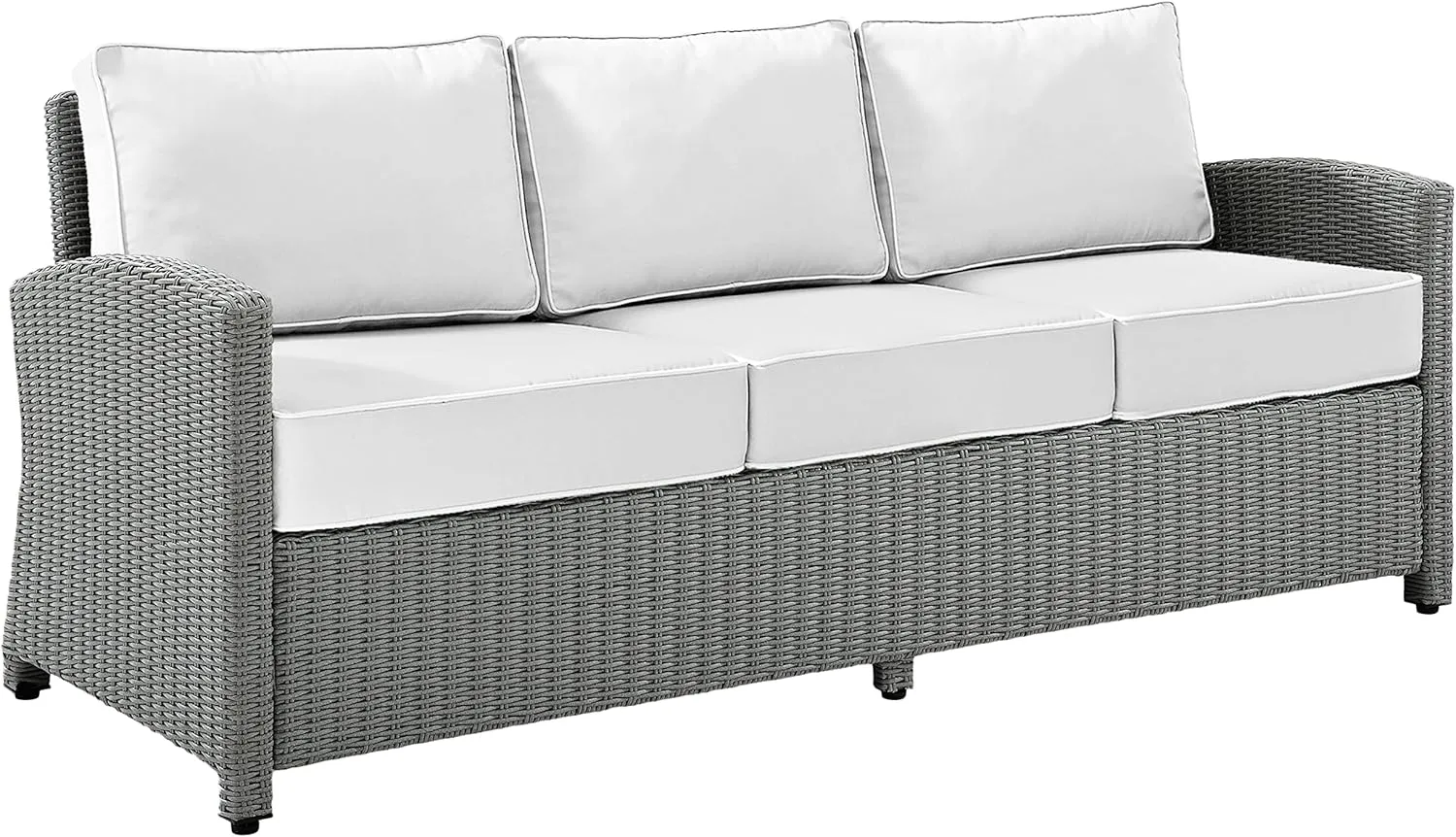 Crosley Furniture Bradenton Wicker Outdoor Sofa, 3-Person Patio Couch with Sunbrella Cushions, Gray with Sunbrella Cushions