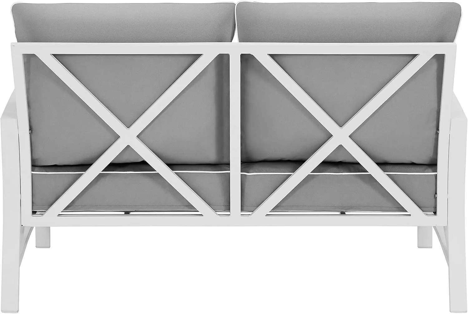 Crosley Furniture Kaplan Outdoor Loveseat, 2-Person Patio Couch for Porch, Deck, Backyard, Balcony, White with Gray Cushions