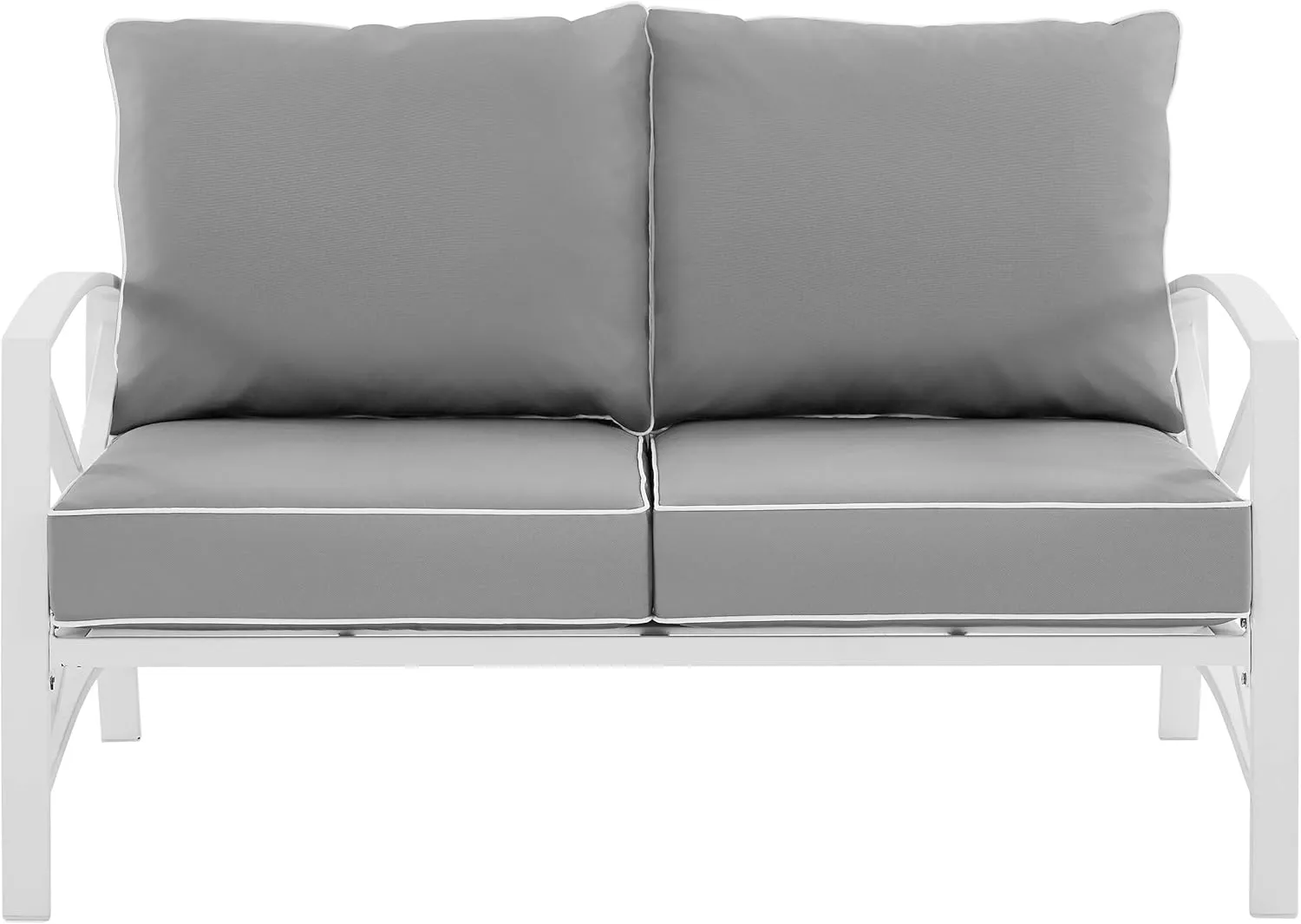 Crosley Furniture Kaplan Outdoor Loveseat, 2-Person Patio Couch for Porch, Deck, Backyard, Balcony, White with Gray Cushions