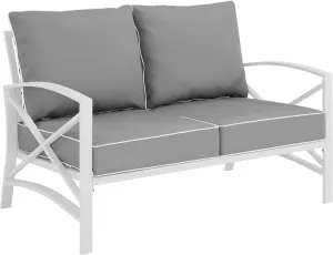 Crosley Furniture Kaplan Outdoor Loveseat, 2-Person Patio Couch for Porch, Deck, Backyard, Balcony, White with Gray Cushions