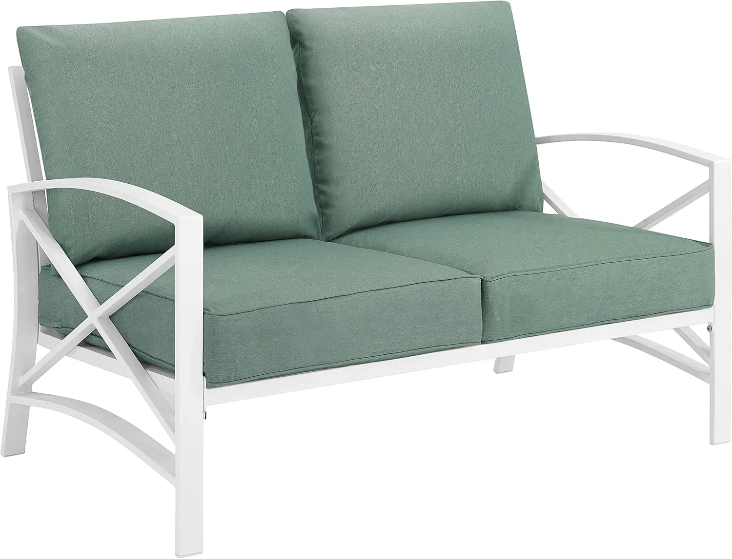 Crosley Furniture Kaplan Outdoor Loveseat, 2-Person Patio Couch for Porch, Deck, Backyard, Balcony, White with Mist Cushions