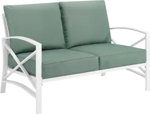 Crosley Furniture Kaplan Outdoor Loveseat, 2-Person Patio Couch for Porch, Deck, Backyard, Balcony, White with Mist Cushions